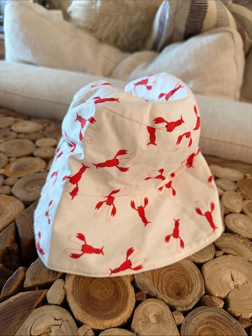 Kids White Bucket Hat with Red Lobster Print